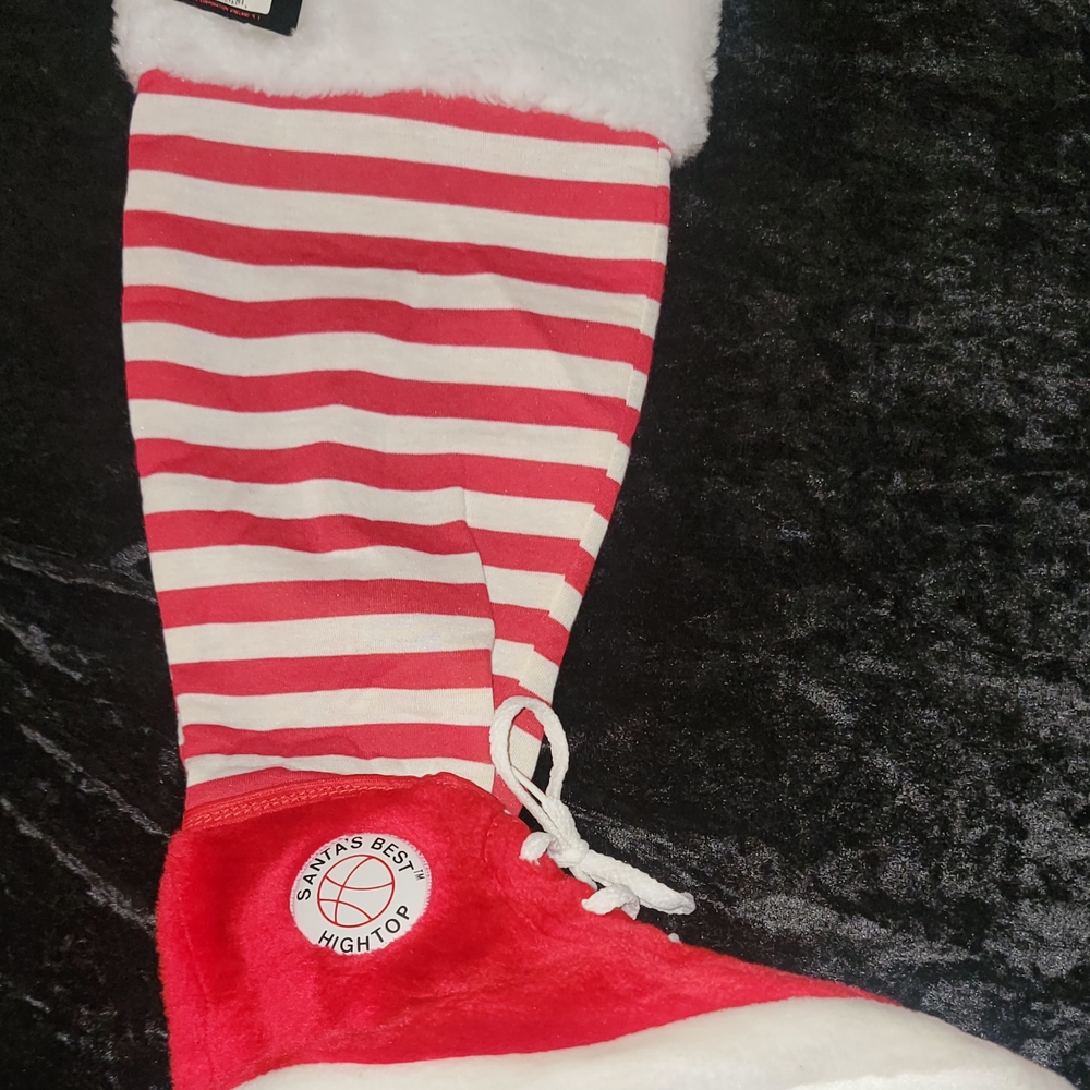 Red and White Striped Christmas Basketball Sneaker Stocking